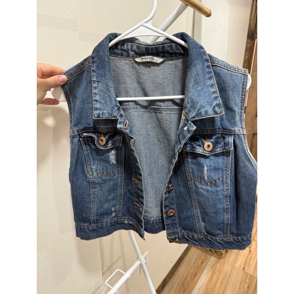 Y2K Vibes Cropped Denim Vest Blue XL Distressed Highway Jeans